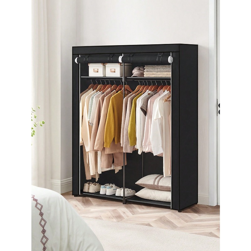 Wardrobe Closet Portable Fabric Cover - Guarda-roupa preto, guarda-roupa portátil para quarto,