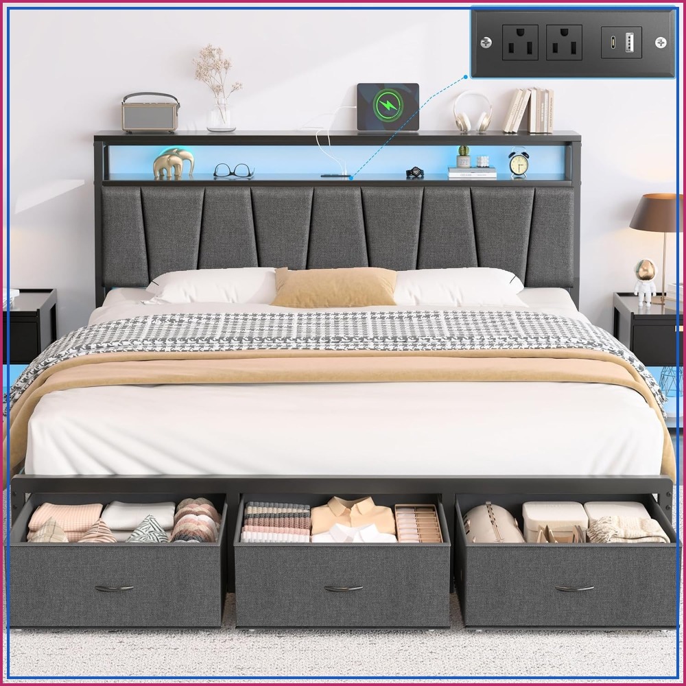 King Size Bed Frame With Storage Drawers - Estrutura de Cama King Size com