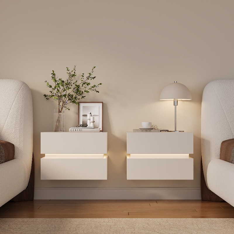 Floating Nightstand With Led Light - Conjunto de 2 mesas de cabeceira