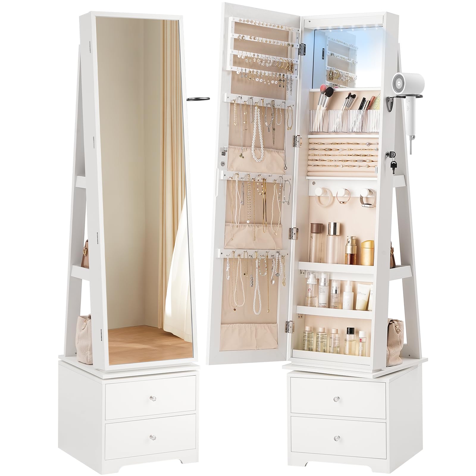 Full Length Mirror Jewelry Armoire - 360 ° Armário de joias giratório