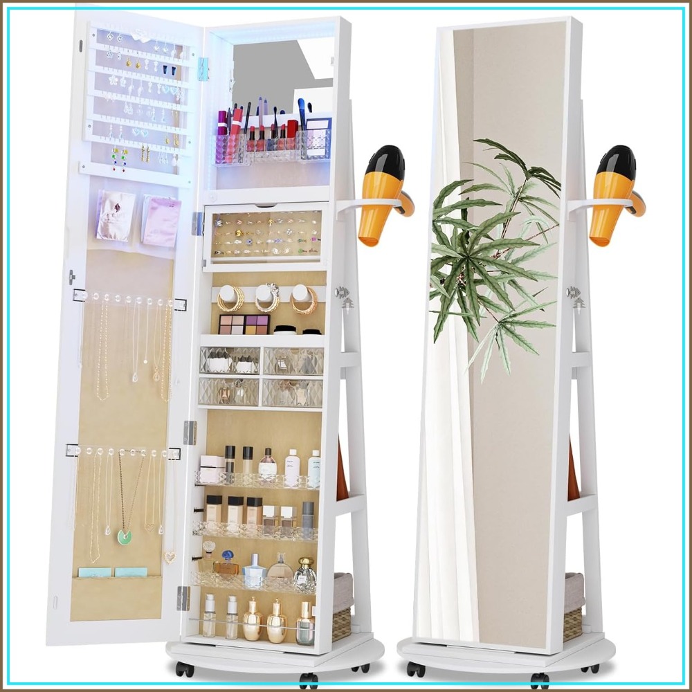 Full Length Mirror Jewelry Armoire - Armário de joias com espelho de