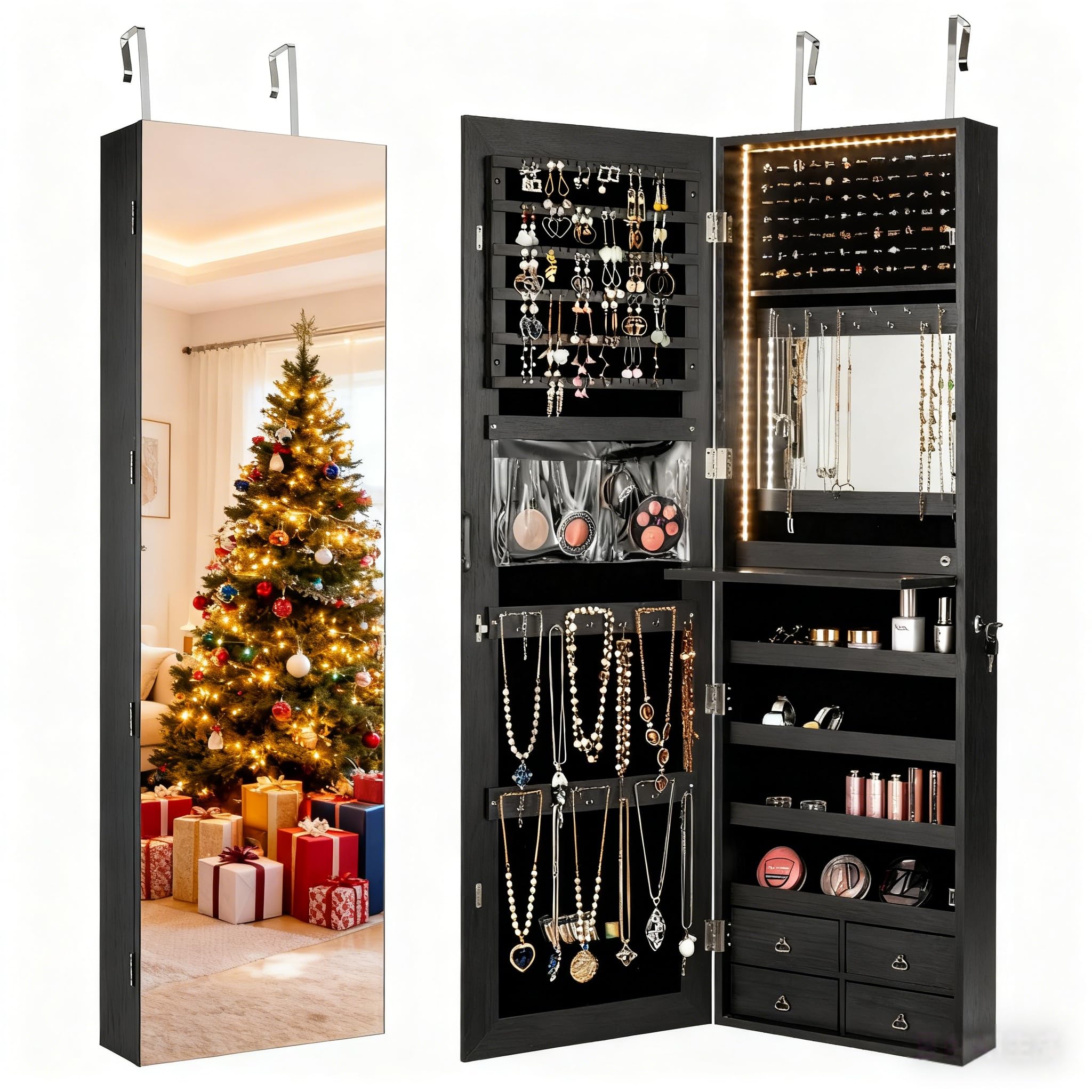 Full Length Mirror Jewelry Armoire - Armário de joias com iluminação LED