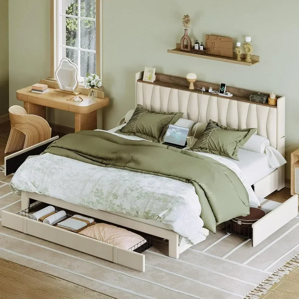 King Size Bed Frame With Storage Drawers - Estrutura de Cama King Size com
