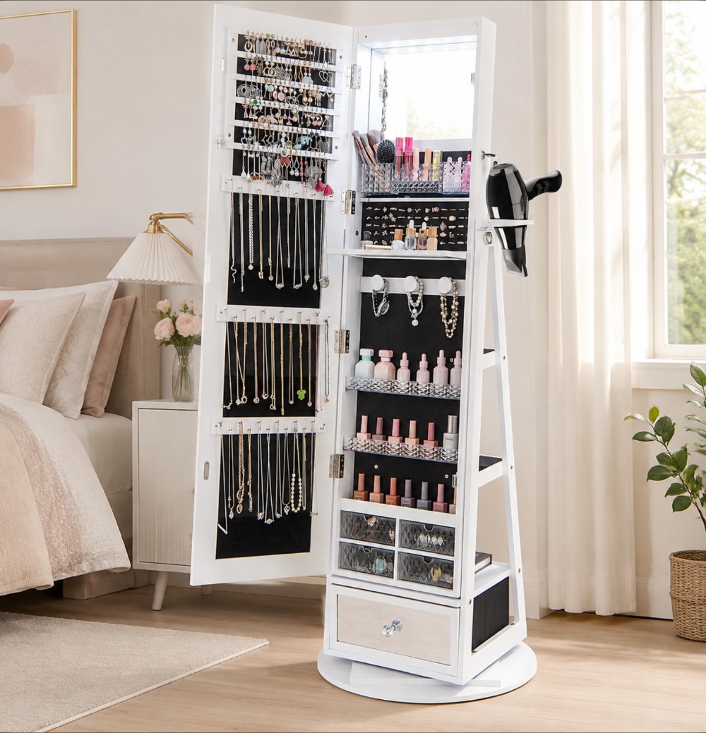 360 °   Armário de Joias Girat - Full Length Mirror Jewelry Armoire avaliação e preço