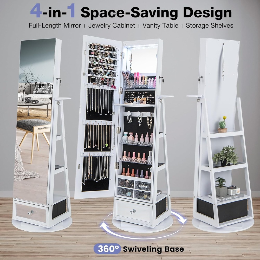360 °   Armário de Joias Girat - Full Length Mirror Jewelry Armoire avaliação e preço