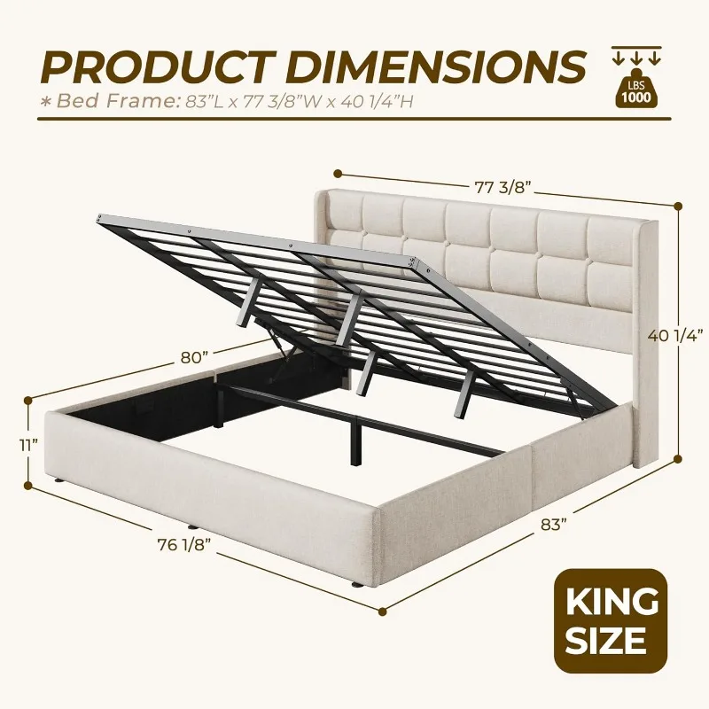 Cama Box HISOFT King Size com  - Gas Lift Storage Bed Hydraulic avaliação e preço