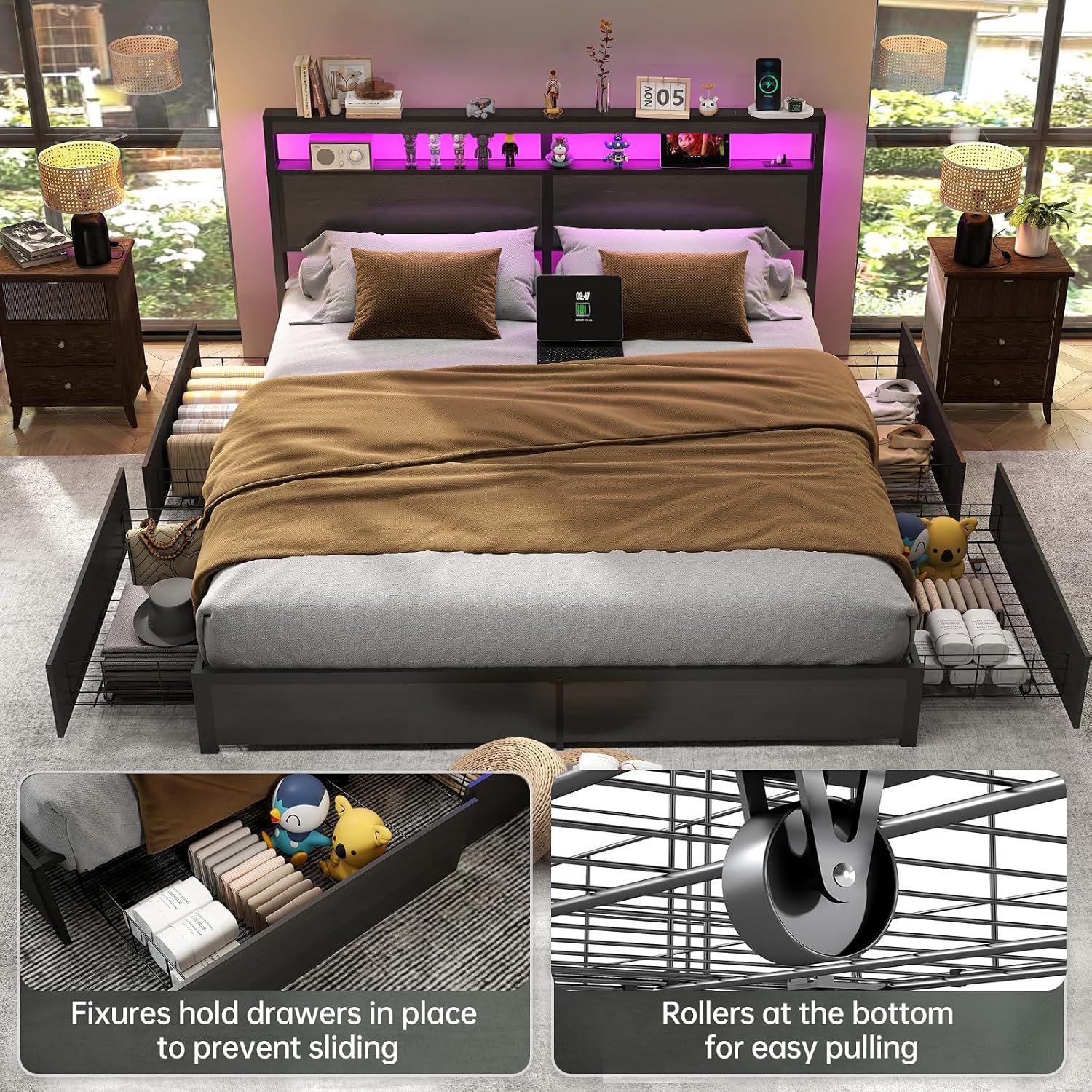 Estrutura de Cama King Size co - King Size Bed Frame With Storage Drawers avaliação e preço