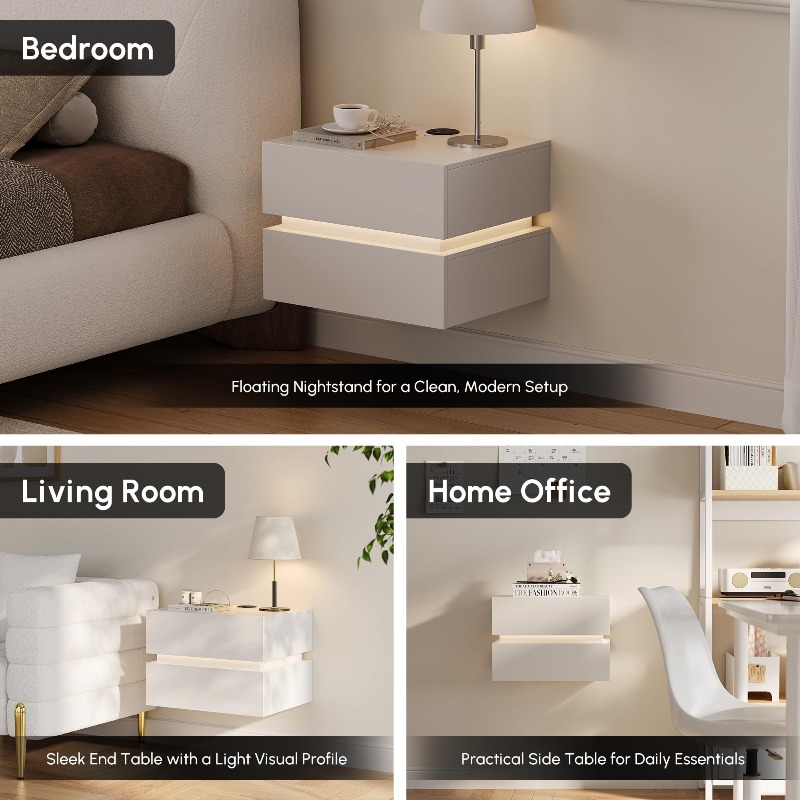 Conjunto de 2 mesas de cabecei - Floating Nightstand With Led Light avaliação e preço