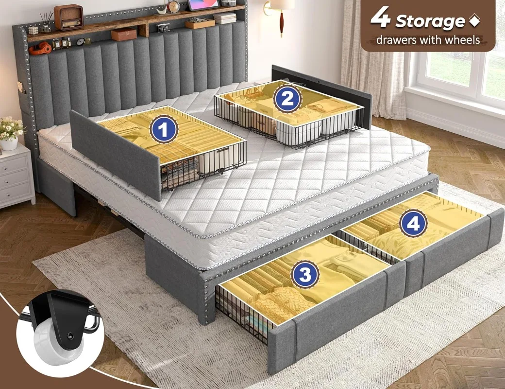 Cama King Size Estofada EnHome - King Size Bed Frame With Storage Drawers avaliação e preço