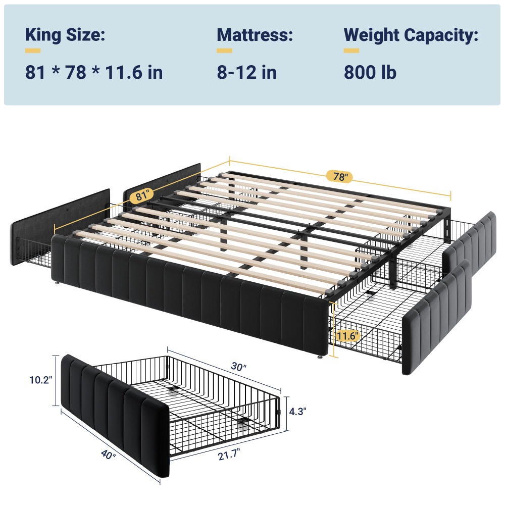Base de Cama Plataforma King S - King Size Bed Frame With Storage Drawers avaliação e preço