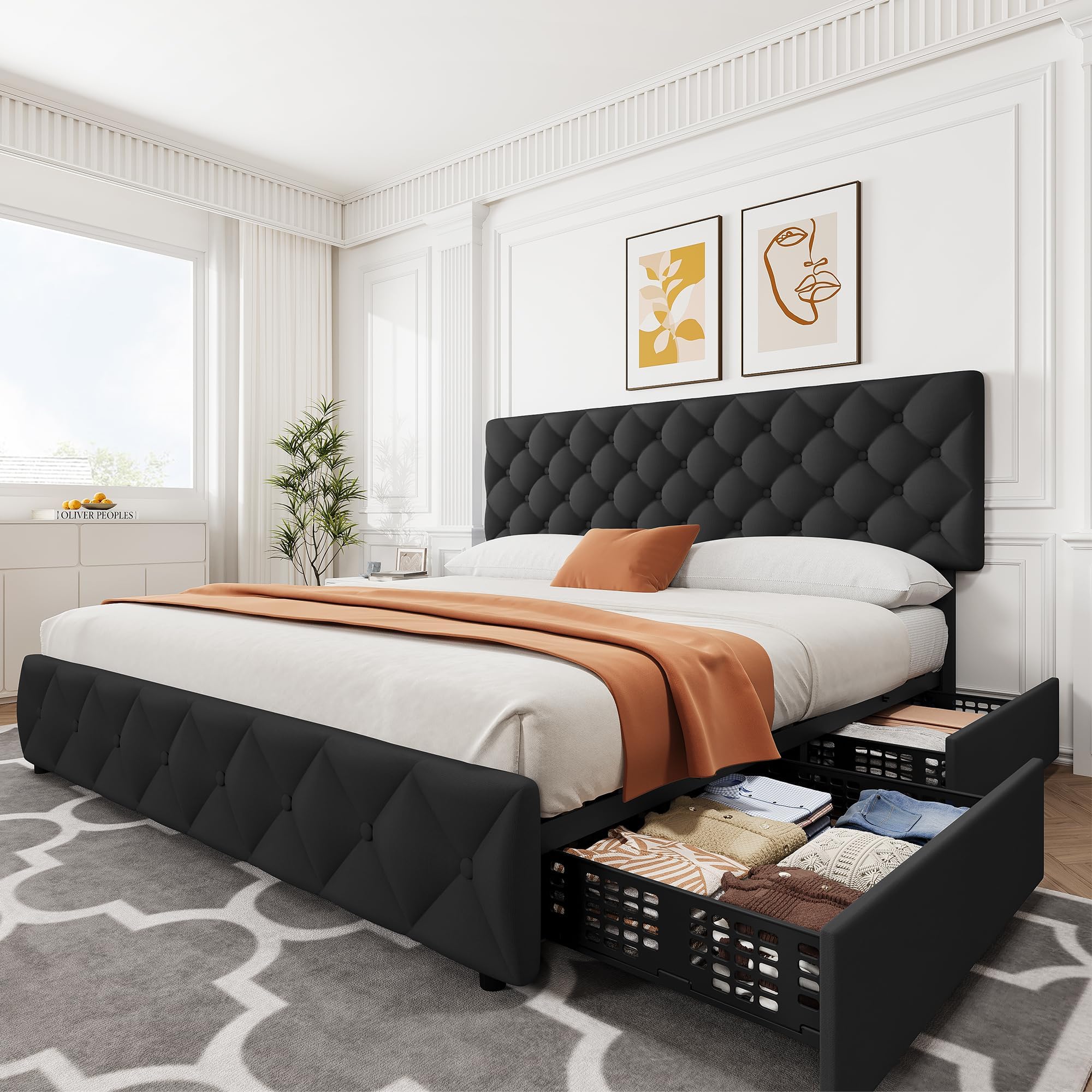 Estrutura de cama tamanho king - King Size Bed Frame With Storage Drawers avaliação e preço