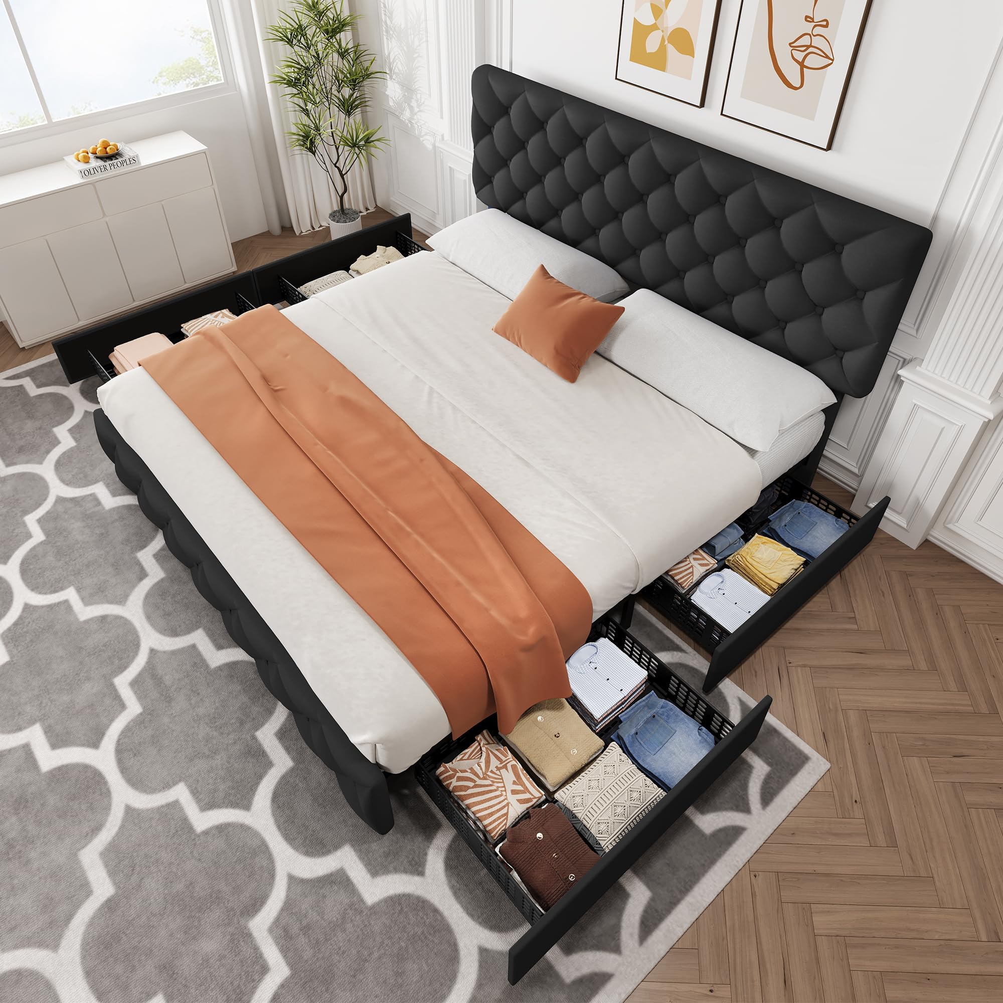 Estrutura de cama tamanho king - King Size Bed Frame With Storage Drawers avaliação e preço