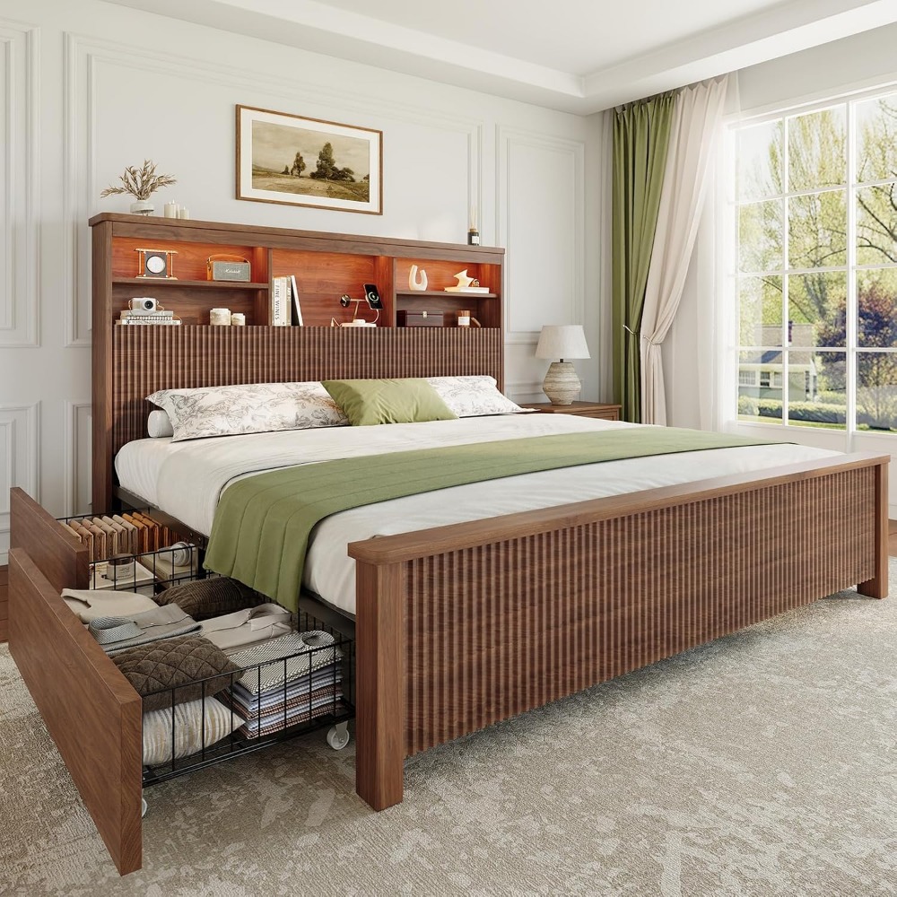 Estrutura de cama tamanho king - King Size Bed Frame With Storage Drawers avaliação e preço
