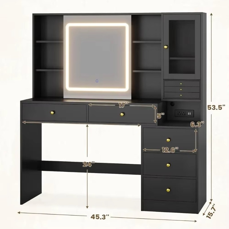 Mesa de toucador com 5 gavetas - Dressing Table Vanity With Lighted Mirror avaliação e preço