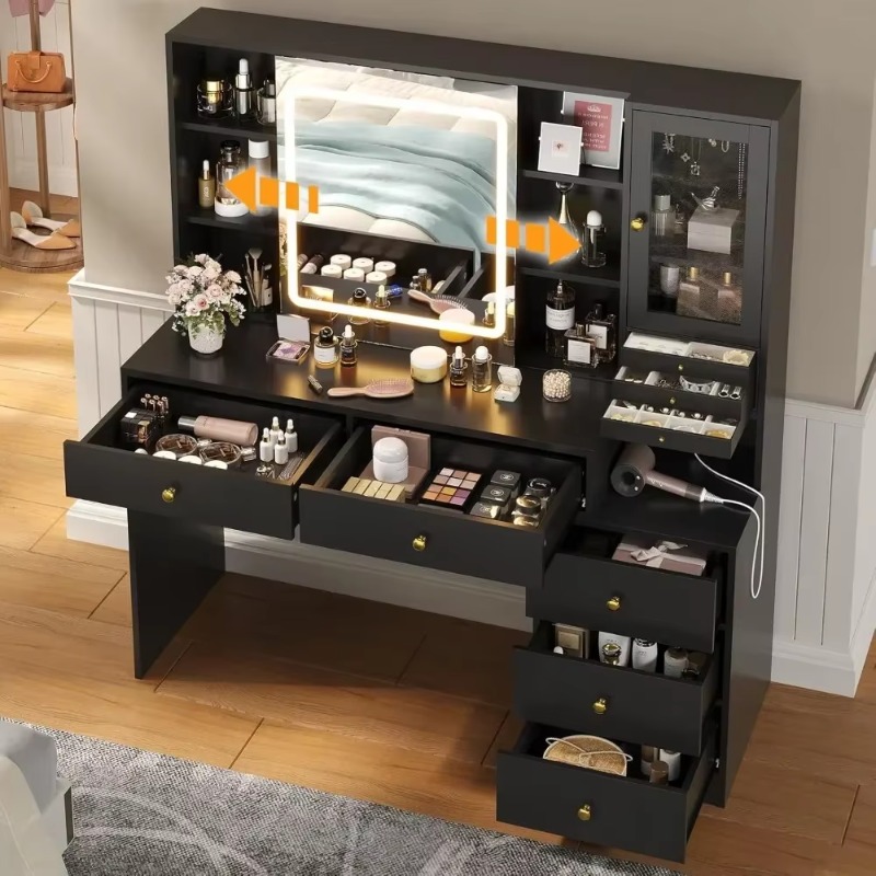 Mesa de toucador com 5 gavetas - Dressing Table Vanity With Lighted Mirror avaliação e preço