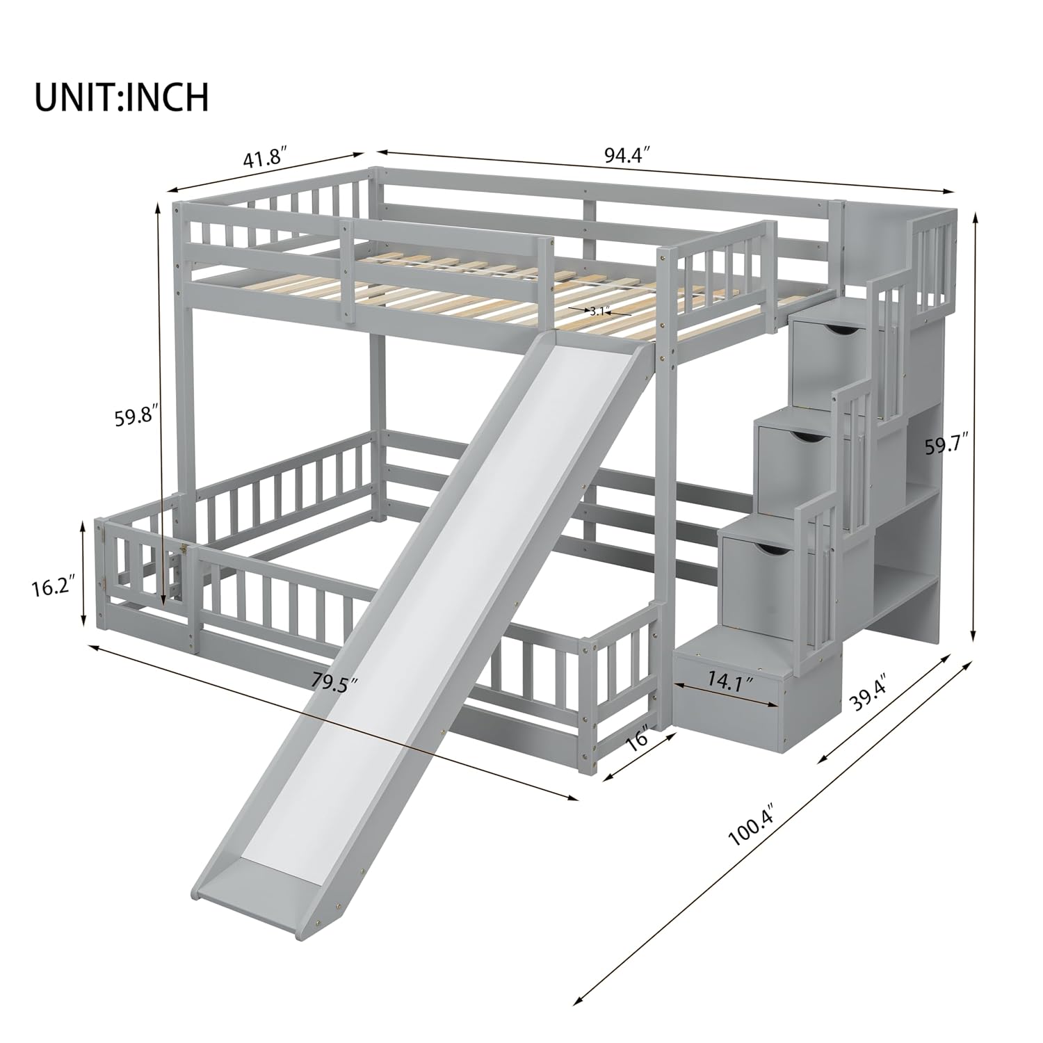 Beliche com cama superior e in - Bunk Bed With Stairs And Slide avaliação e preço