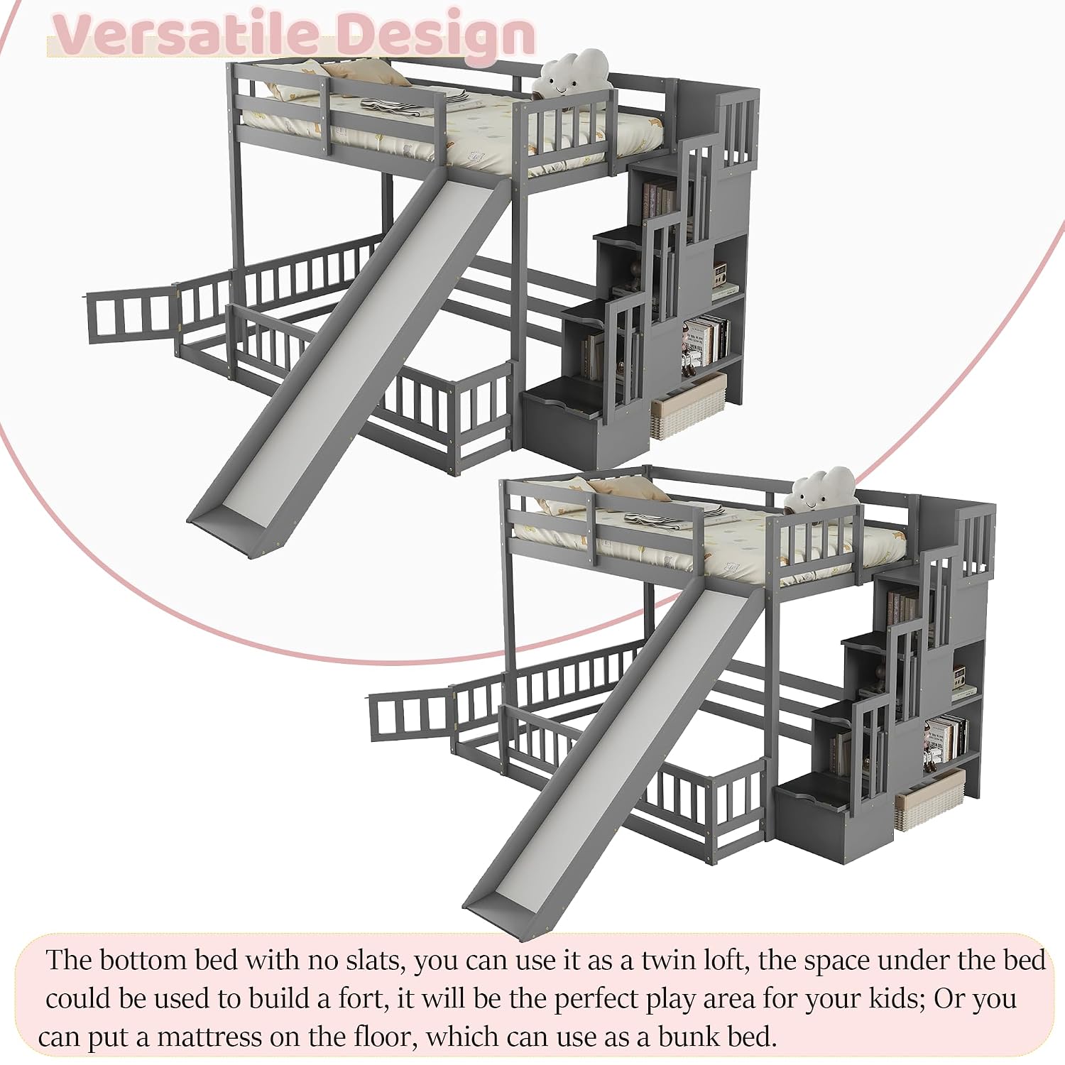 Beliche com cama superior e in - Bunk Bed With Stairs And Slide avaliação e preço